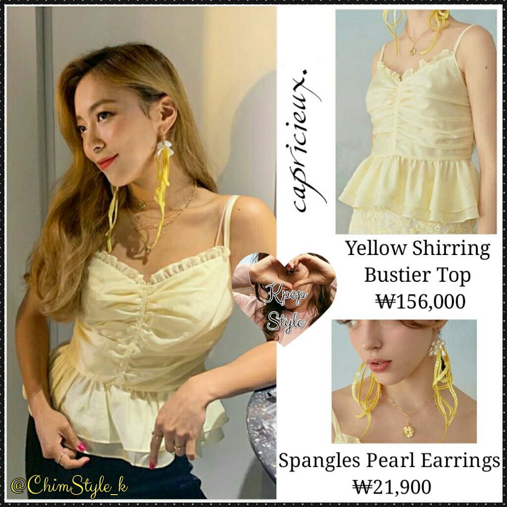 ChimStyle_k's tweet photo. 190807 #fx #Luna Instagram Update ✌️💕✌️
     Top: CAPRICIEUX - Yellow Shirring Bustier Top (₩156,000)
     Earrings: CAPRICIEUX - Spangles Pearl Earrings (₩21,900)
#fxFashion #fxStyle #LunaFashion #LunaStyle https://t.co/mGgxw63L0I