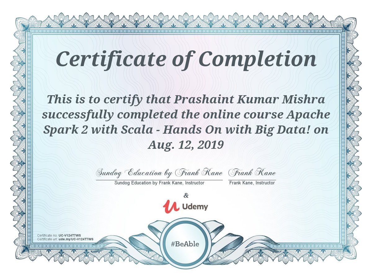 MishraPrashaint's tweet image. Completed #SparkWithScala course on udemy today! Many more to go... 😇