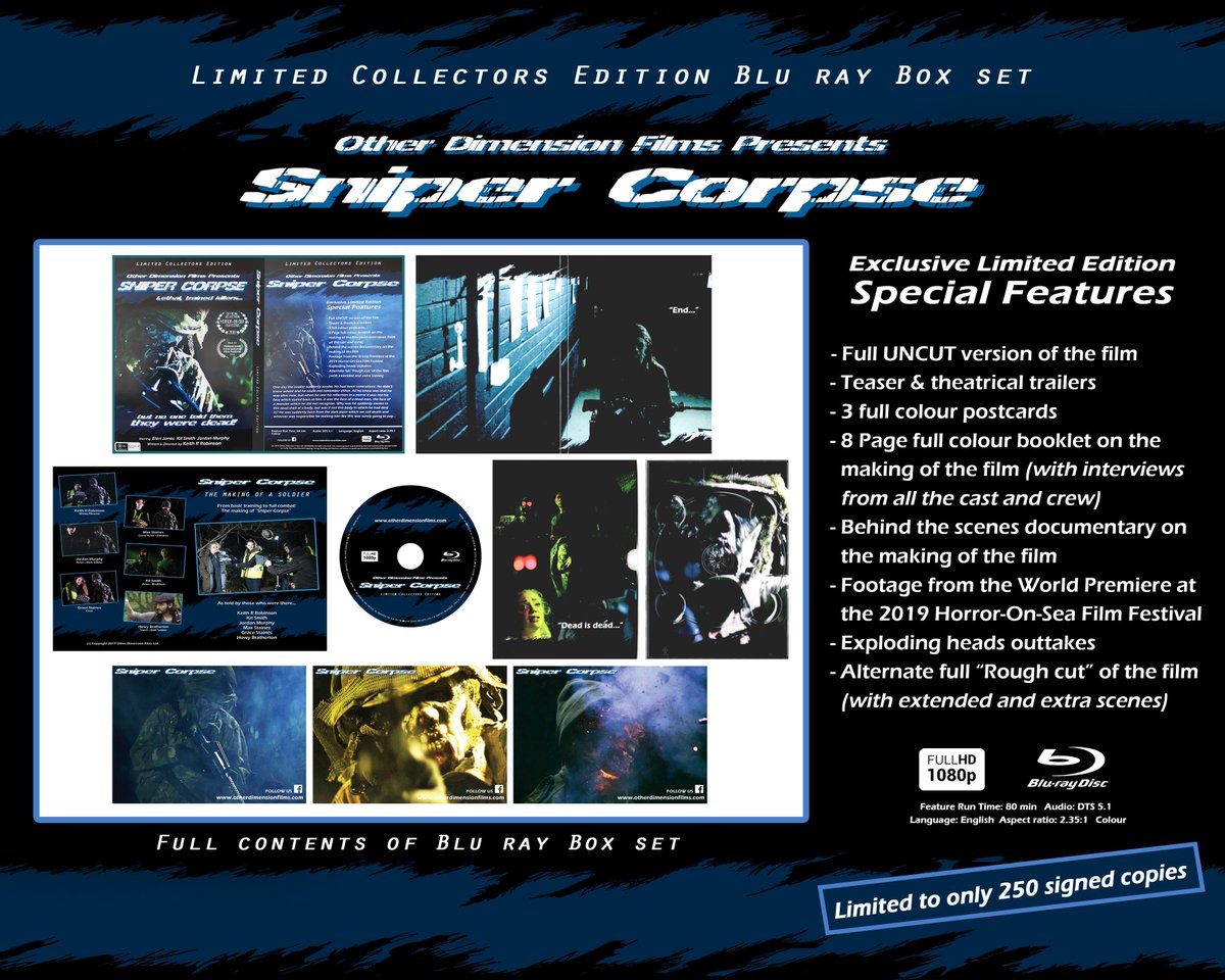 KeithRRobinson's tweet photo. OUT NOW! The Limited Collectors Edition of "Sniper Corpse" Packed with extras including an 8 page "making of" booklet and picture post cards! The definitive collectors edition of this movie!

BUY FROM - https://t.co/KwaSjrcZuf

#snipercorpse @snipercorpse #horror #horrorfilm https://t.co/k9nDixEsOw