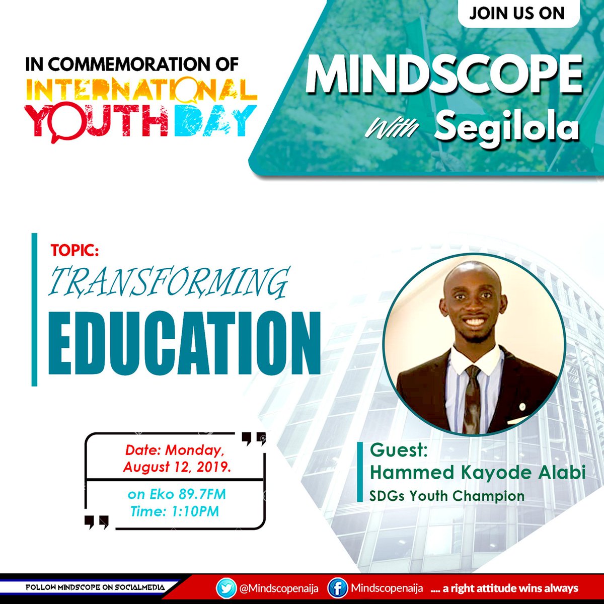 mindscopenaija's tweet photo. Join us on mindscope today. It would be an amazing time with our special guest. #Mondaymotivation https://t.co/k3x6j0aC1k