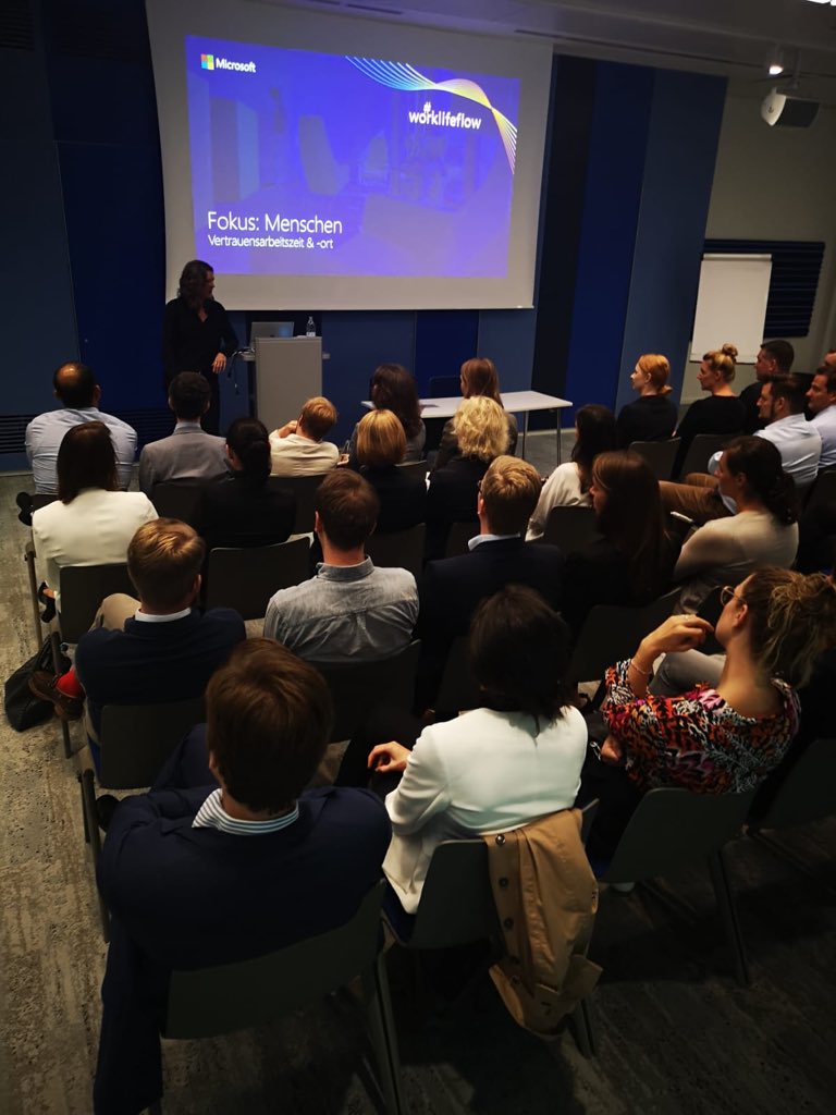 AmChamGermany's tweet photo. “Three factors determine the transformation of work: people, locations and technology.” Thank you Anna Kopp @MicrosoftDE for hosting us and sharing your insights! #NextGenAmCham #worklifeflow https://t.co/CKob2nb3SS
