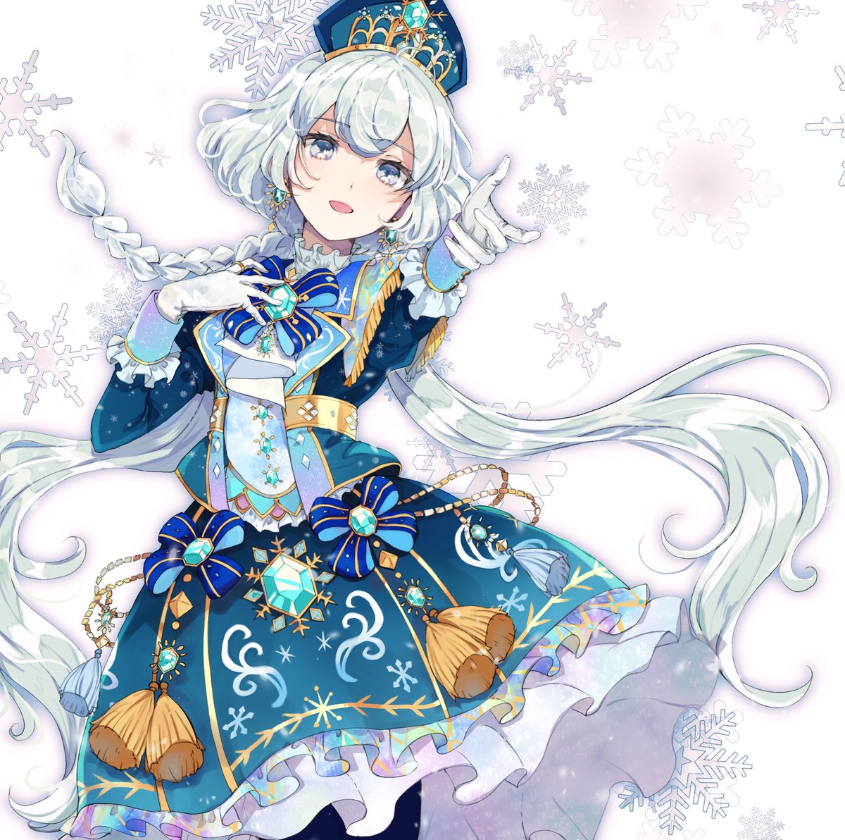 1girl long hair solo gloves jewelry snowflakes twintails  illustration images