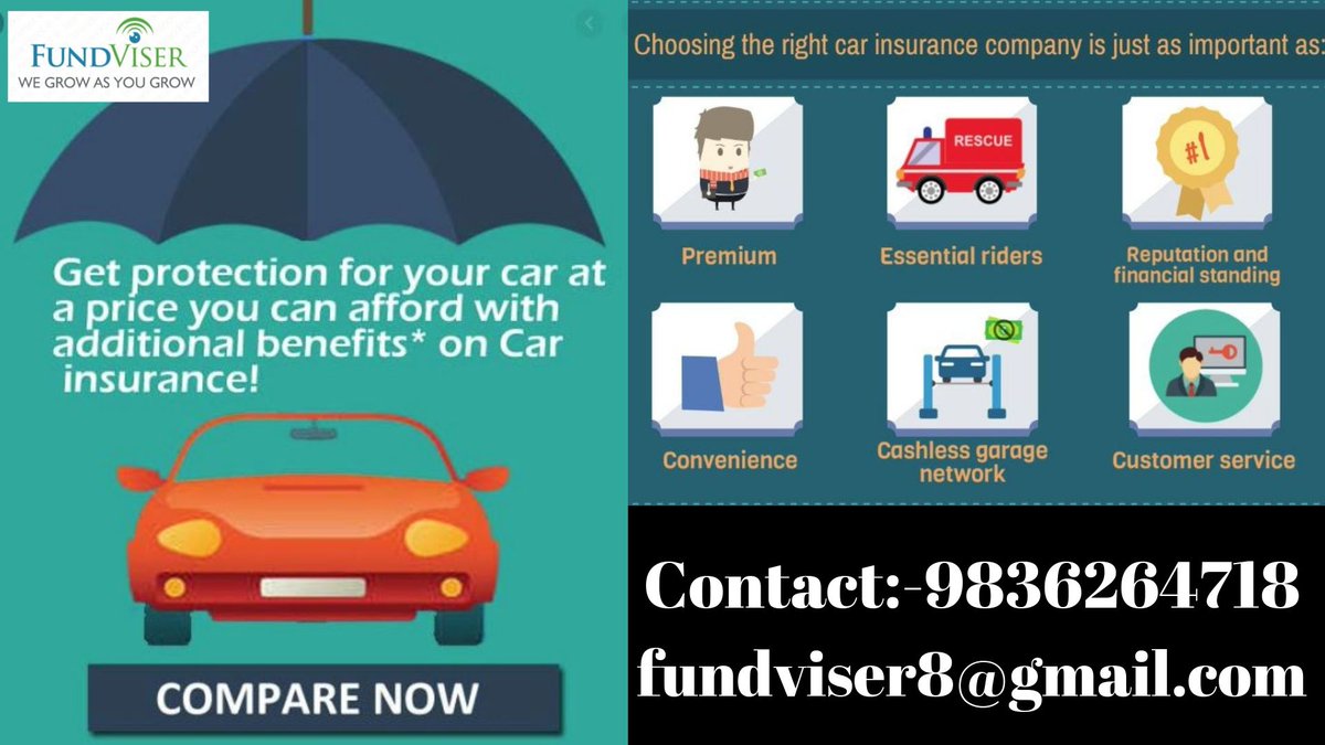 Fundviser8's tweet photo. Get your car insured in lowest premium.
we provide upto 75% discount in vehicle insurance.
you will get 24*7 assistance with your claim settlement.
#insurance #car #vehicle #tata_aig #royal_sundaram #future_generali #bajaj_allianz #maruti #discount #claim #premium https://t.co/EANCwmlgIL