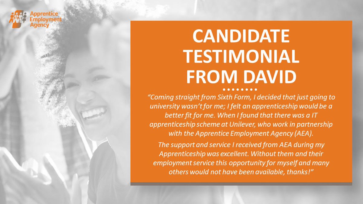 We are proud of the service we provide for both #client and #candidate!
Check out what David had to say when we supported him with his IT #apprenticeship scheme with <a href="/UnileverUKApps/">Unilever Apprentices</a> 👏👏 #apprentice #testimonial #MondayMotivation 

<a href="/NCApprentices/">NCApprenticeships</a> @ICCNATAPPEVENTS <a href="/EEF_Apprentices/">EEF Apprentices</a>