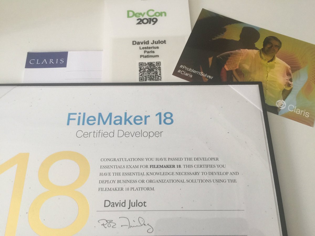 djulot's tweet image. 🇺🇸Back at the @lesterius_fra office after holidays and the #FileMakerDevCon19, I find my new certification.
#Claris #FileMaker