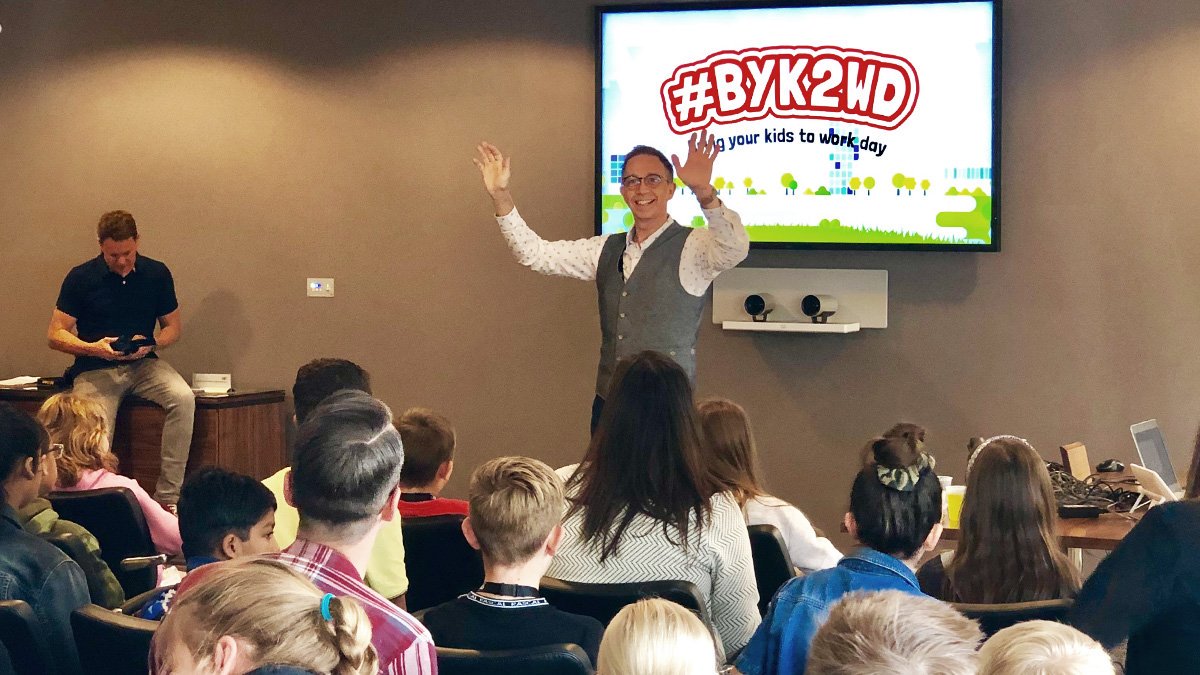 SSP_Worldwide's tweet photo. Our COO, Jim Sadler, kicked off our #BYK2WD welcome session in Solihull, showcasing what we do at SSP — helping kids to understand what their parents work towards during their time at work. https://t.co/LtjjuzuOug