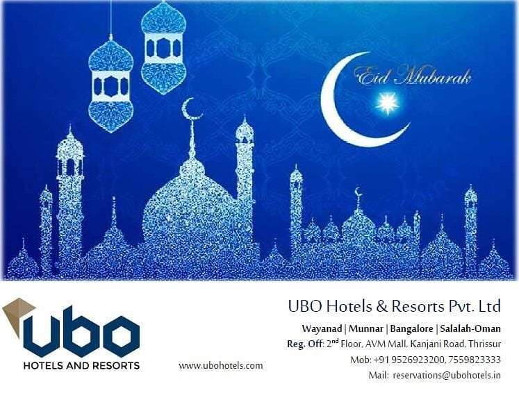 HMunnar's tweet photo. Ubo Hotels &amp; Resorts wish you a very happy Eid Mubarak... 
#ubohotelsandresorts #hotelstaremirates #munnar #eidmubarak #greetings #comeoutandplay #Builtbeyondelegance #exploremunnar #Seasonalgreetings https://t.co/AMNqIng2gR