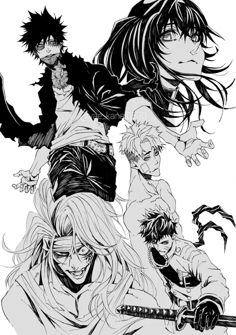 #フォロワーさんの推しが描きたい 
第二弾
荼毘、無一郎、オ・サンウ、桜華忠臣、雷禅
です(ㆁωㆁ)!!
調べながら描いたキャラもいるので違ってたらごめんなさいm(_ _)m 