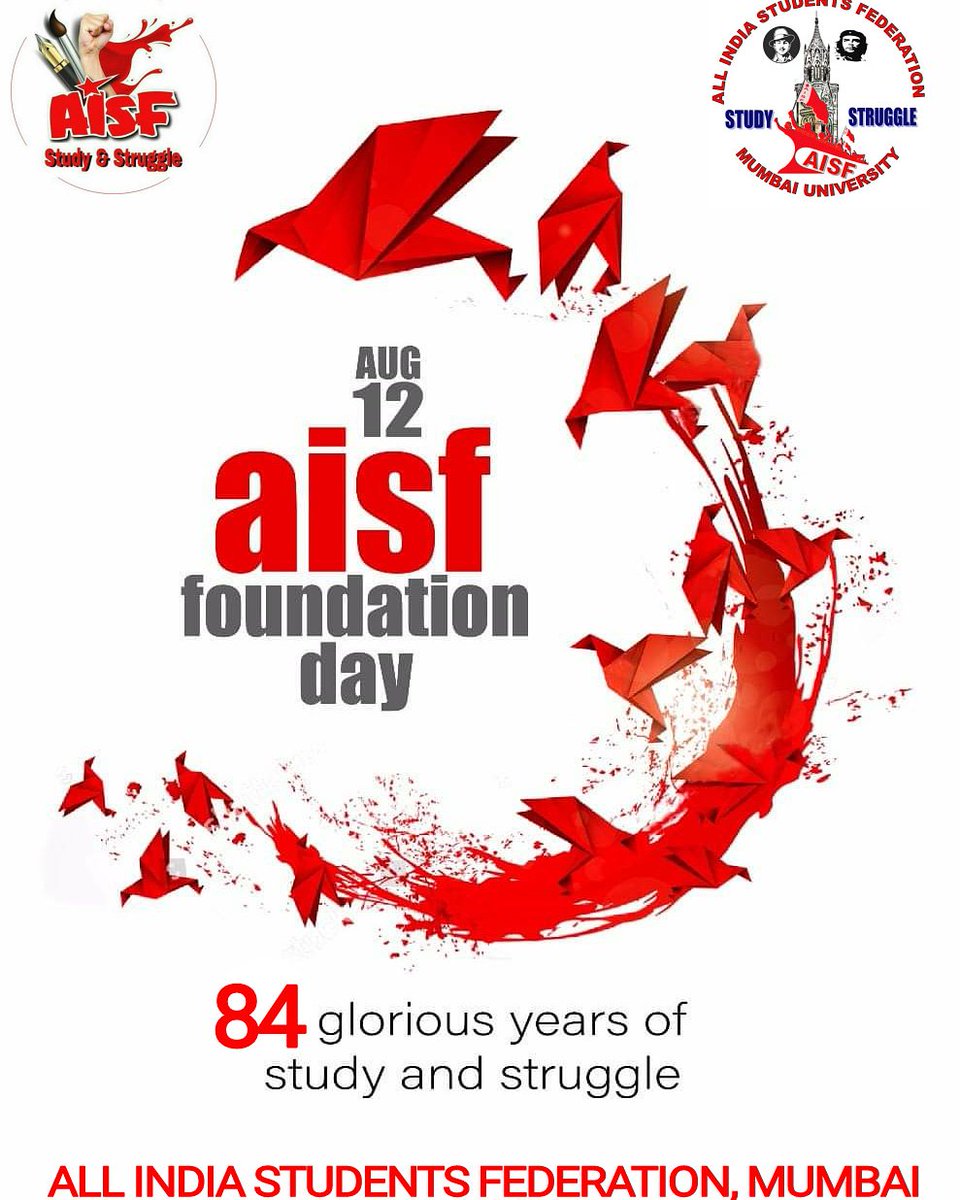 aamir_AISF's tweet photo. पूरे देश में संघर्षरत ,आंदोलनरत तमाम छात्र - युवा साथियों को AISF के 84 वें स्थापना दिवस की हार्दिक बधाई !!
#Aisf_long_live
#Red_salute
#Study_struggle
@kanhaiyakumar @AisfMumbai https://t.co/X3DojRw00r