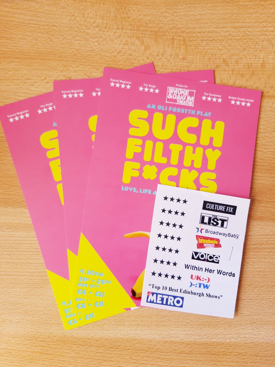 smokeandoakum1's tweet photo. We've had another set of lovely reviews for #SuchFilthyFucks and the sun has finally come out. Things not looking too shabby at the half way point. Huge thanks to @ThePleasance and @newdiorama
for supporting this show and it's journey to #EdFringe19, you absolute babes. https://t.co/WPkuUw2le2