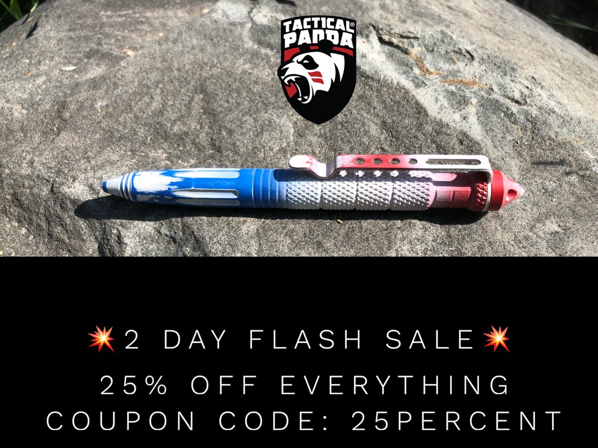 tacticalpandaus's tweet photo. 💥2 DAY FLASH SALE💥
25% off EVERYTHING in our store!
Use Coupon Code: 25PERCENT
🇺🇸https://t.co/eTQM8gJCya🇺🇸
This SALE ENDS Tuesday Night!

#tacticalpanda #sale #tactical #tacticalpen #selfdefense #pen #pens #freedom #merica #murica #america #american #usa #cerakote #cerakoted https://t.co/xN97T1B0n5