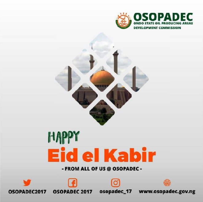 EdemaOlugbenga's tweet photo. My warmest wishes to you on this solemn festival of Eid-el-Kabir.

Wishing you a peaceful and happy celebration!

Hon. Gbenga Edema.
#EidAdhaMubarak #EidMubarak #EidAlAdha2019 #BarkaDaSallah #osopadec #osopadecchat https://t.co/zAJ52f8oci