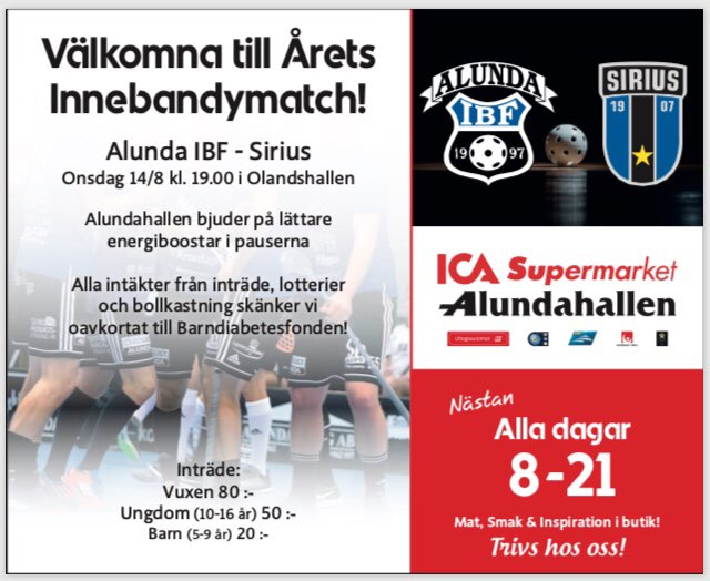 Årets match i Olandshallen! 🔥På onsdag kommer <a href="/siriusinnebandy/">Sirius Innebandy</a> till Olandshallen för match kl 19.00 💥 #gomooses alundaibf.se/alundaibfherr/…