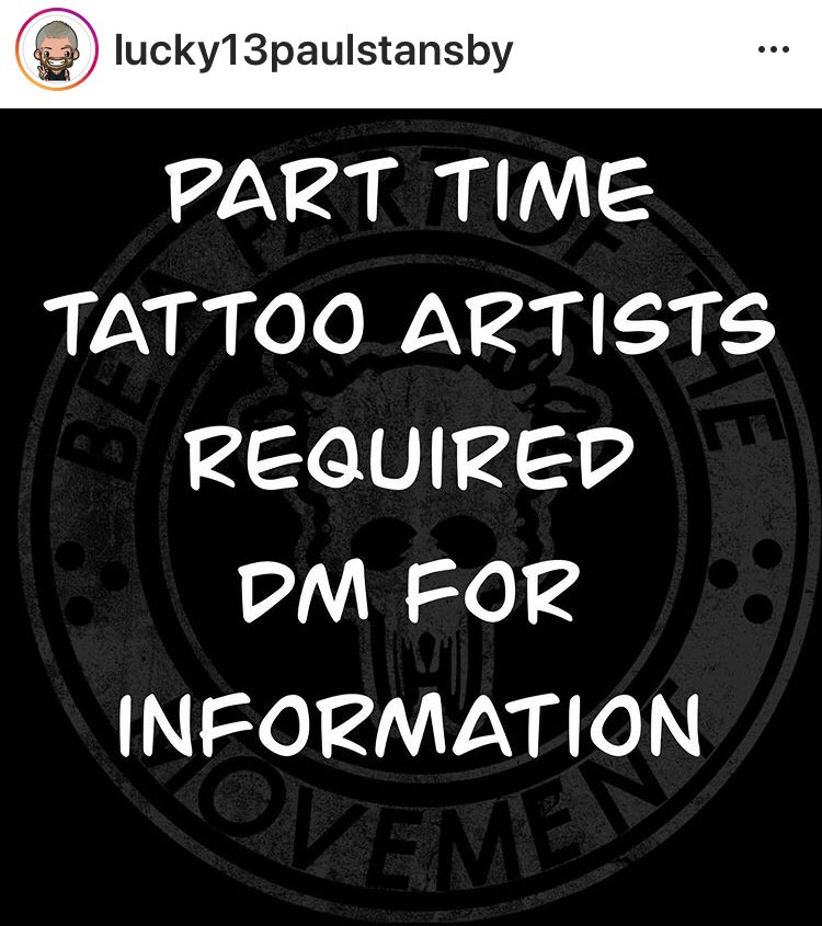lucky13ipwich's tweet photo. Part time fully qualified Tattoo artists needed sorry this is NOT for apprenticeships DM for information #lucky13tattooipswich #lucky13tattoo #l13 #l13f #ipswich #suffolk #tattoo #tattoos #inked #inkedup #artwork #skinartist #parttimejob #paulstansbylucky13 #paulstansbyl13f https://t.co/ieEEt8Xegh