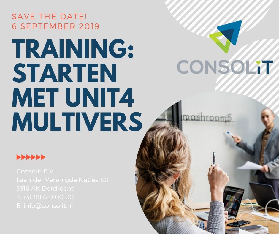 Save the date! Training: Starten met Unit4 Multivers.
Hoe zorgt u ervoor dat uw nieuwe medewerkers zich thuis voelen in uw bedrijf? Met deze training kan uw nieuwe medewerker aan de slag gaan. Kijk voor meer informatie op: ow.ly/lf1b50v5GCJ en meld u aan!