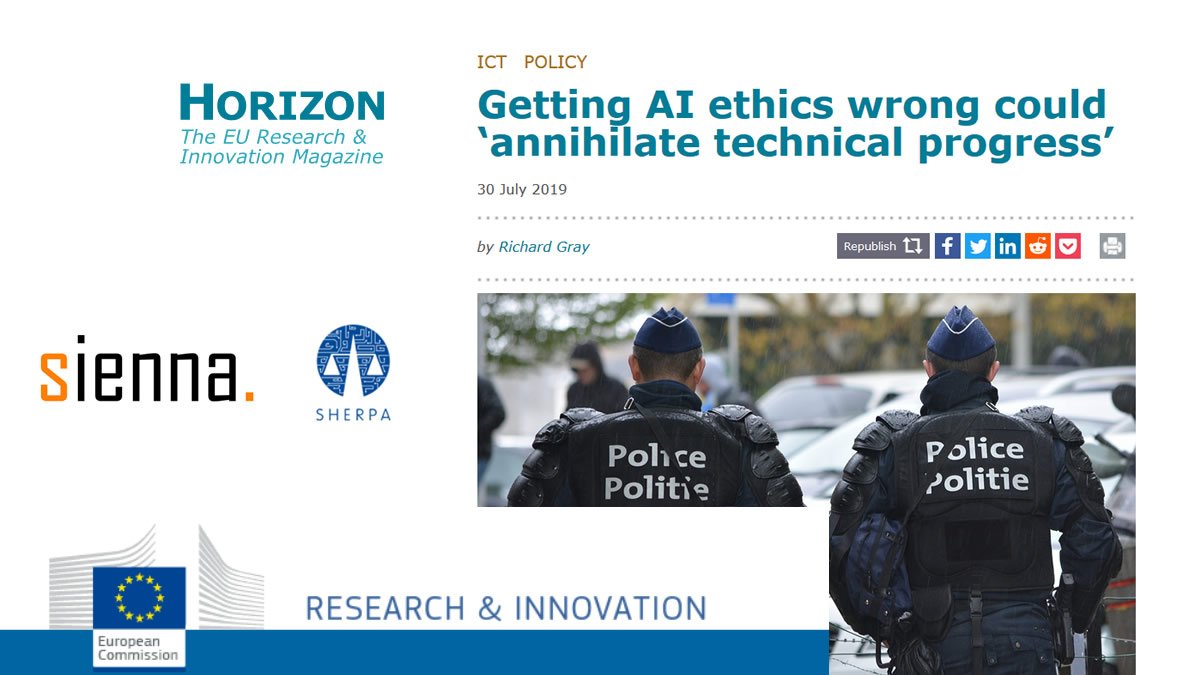SiennaEthics's tweet photo. Philip Brey @SiennaEthics and Berndt Stahl @project_sherpa told @HorizonMagEU that getting #AI ethics wrong could ‘annihilate technical progress’. Want to know what else they said about #ResponsibleAI? 👉 https://t.co/Hxm193dsCh #AIforGood #SiennaRoboticsAI https://t.co/NWqqG9P2K3