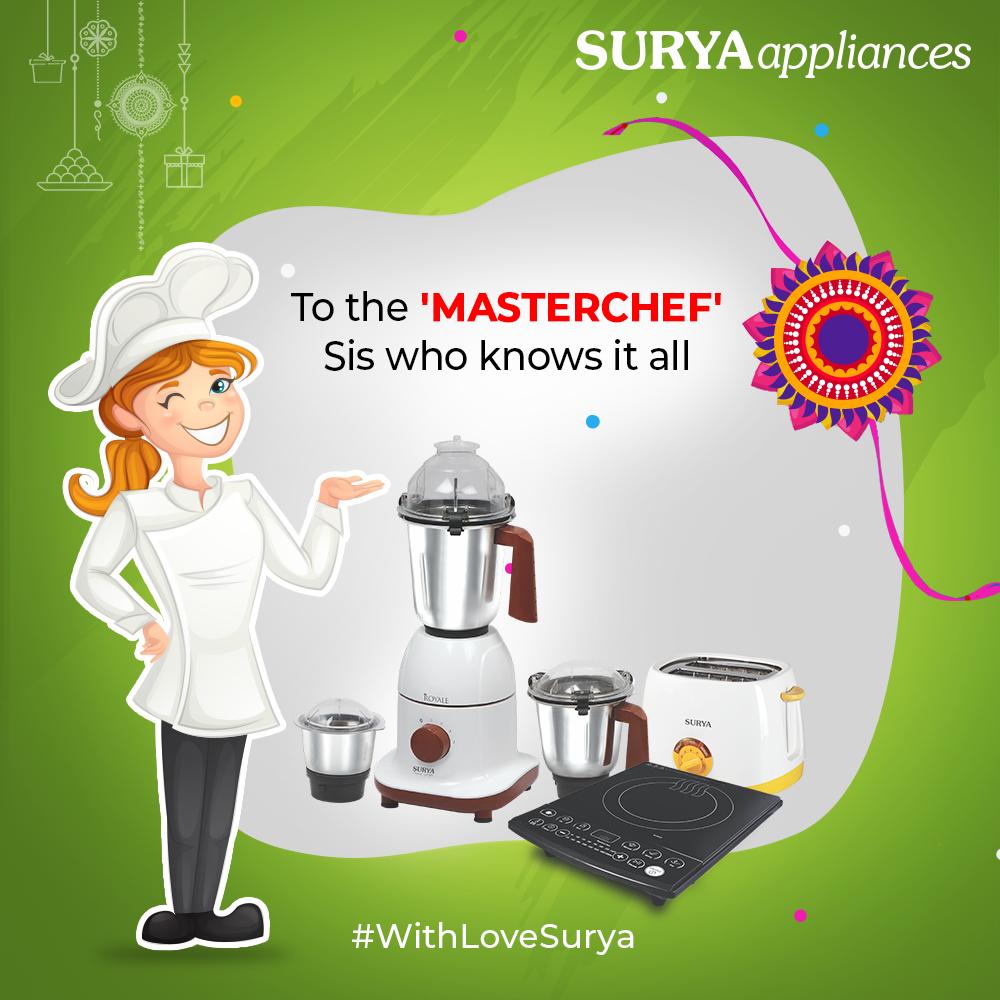 surya_roshni's tweet photo. From several #GiftingOptions we at Surya have shortlisted the complete range for your Sis and her cooking skills. #WithLoveSurya
Know about #SuryaAppliances, here https://t.co/Fs4CTq8Tvs
#GiftforSis #InductionCooktop #PopupToaster #MixerGrinder #GiftingIdeas https://t.co/MfOANG5ri1