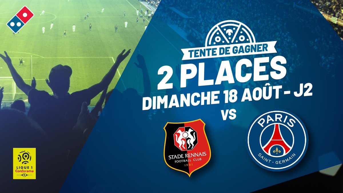 DominosFrance's tweet photo. ⚽️ #Concours #Football @Ligue1Conforama🍕 
Envie d'aller voir ton équipe préférée pour @staderennais   - @PSG_inside ce dimanche ?

1️⃣  #Follow @dominos_pizzafr
2️⃣  #RT le post 
3️⃣  Mentionne la personne avec qui tu voudrais voir le match ! 

Tirage au sort vendredi ! https://t.co/kF8jIQ7Hbs