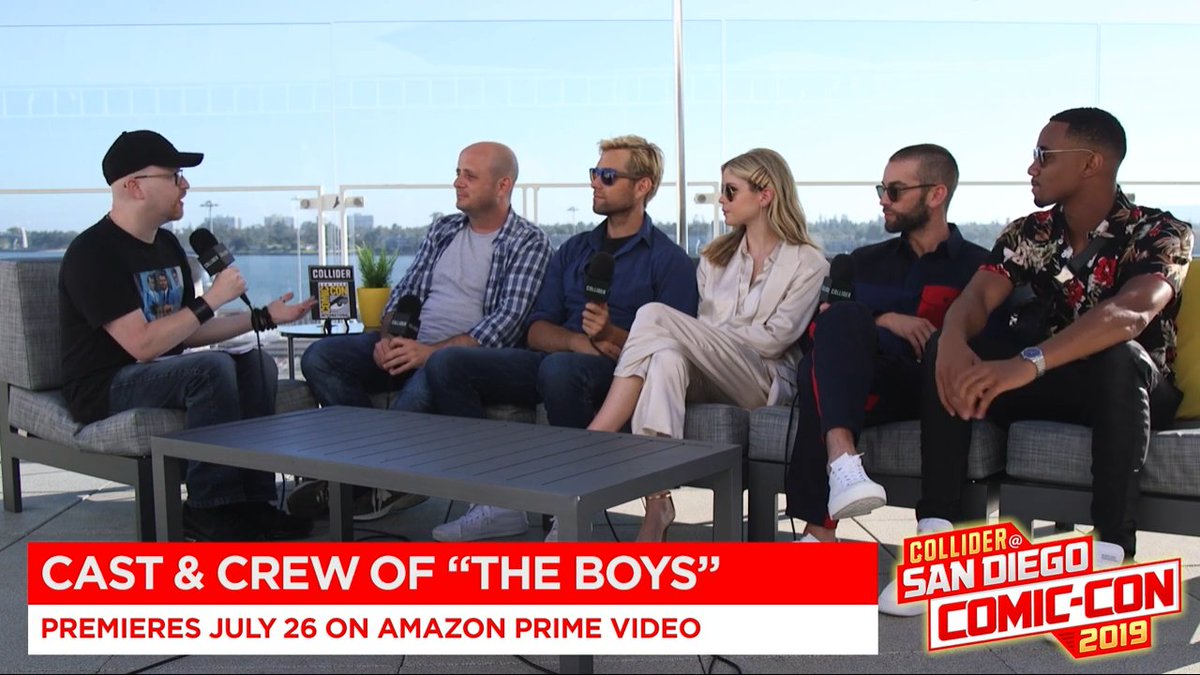 SteveCalderon85's tweet photo. Steve Weintraub with @PrimeVideo' #TheBoysTV creator @therealKripke and stars @antonystarr, @ErinMoriarty_, @chacecrawford and @The_JessieT in the @Collider suite at #SDCC2019 to talk Season 2, tease release timeline and promise more gore. #ColliderSDCC
➡️ https://t.co/ocGJoukIJR https://t.co/yyQB0vbsLc