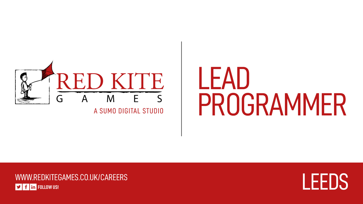 RedKiteGames's tweet image. We are looking for a Lead Programmer to join us at #RedKiteGames!

Our studio has recently moved to central Leeds and it&apos;s a very exciting time to join the team!

Apply today:
jobs.lever.co/sumo-digital/e…

#GameJobs #CodeJobs
