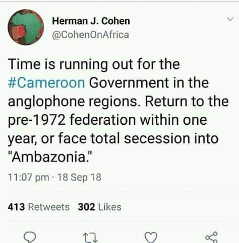 apeterbruce's tweet photo. Sir @CohenOnAfrica, as #DDay approaches so does #DeathToll in #Ambazonia rises. Ur foresight last yr gives meaning 2 today's #MondayMotivation though #Washington lobbying firms make feeble brat #PaulBiya feel #time is on his side.@AmbJohnBolton @AsstSecStateAF @SCRtweets @FoxNews https://t.co/vfafS5QcZr