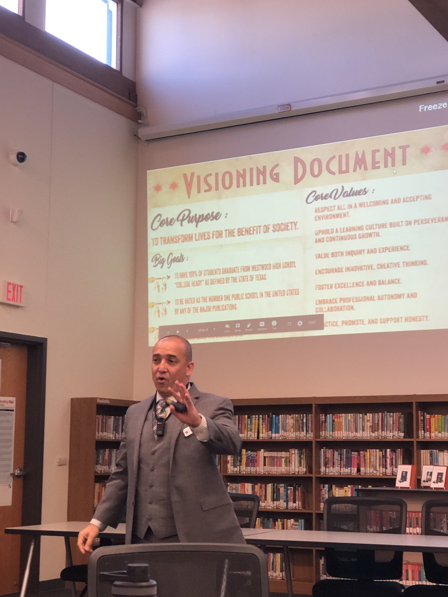 This morning the staff of <a href="/GRISHAM_MS/">Grisham MS</a> got to hear from Westwood Principal, Dr. <a href="/marioacosta31/">Mario Acosta</a>! It was so inspiring and exciting to hear what they’re doing at <a href="/WWarriorNation/">Westwood High School</a>!!!