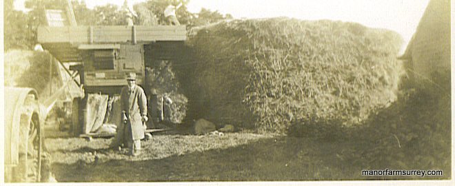 ManorFarmWotton's tweet photo. @NFUCountryside Here is other half's Grandfather in 1930's cutting crop with #stooks far side of field & his #threshing machine in second pic. His was not thatching straw like that seen in my earlier pics of #Wiltshire #harvest19 #History #tradition @NFUCountryside @NFUSouthEast @manorfarmsurrey https://t.co/6RMXEEFEVe
