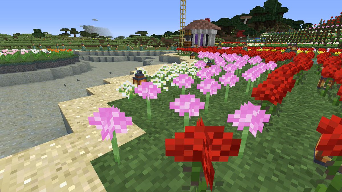 エルルの母 マイクラje 1 15 2プレイ中 続 Flower Forestバイオームの秘密 ポピー アリウム ヒナソウはこの順に並んで生成される アリウム 可愛い