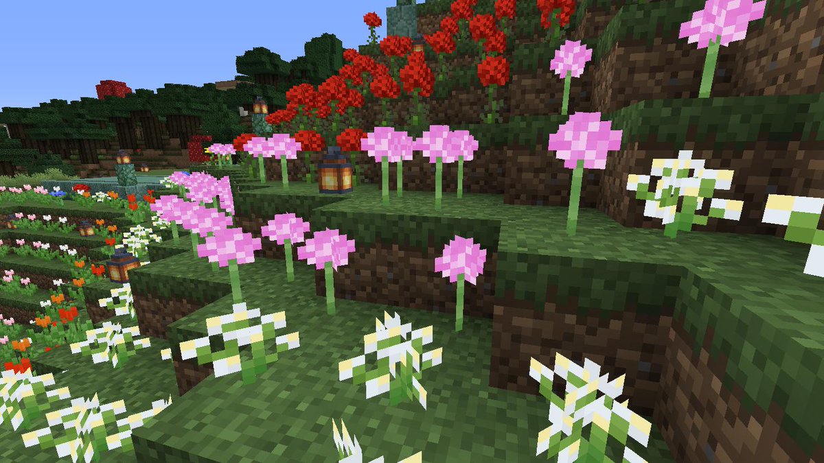 エルルの母 マイクラje 1 15 2プレイ中 続 Flower Forestバイオームの秘密 ポピー アリウム ヒナソウはこの順に並んで生成される アリウム 可愛い