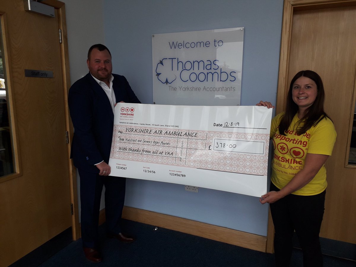 A massive thank you to <a href="/ThomasCoombsAcc/">Thomas Coombs</a> who raised a brilliant £378 from their Yorkshire Day event and raffle. Its hugely appreciated and will help <a href="/YorkshireAirAmb/">Yorkshire Air Ambulance</a> to continue their lifesaving work across Yorkshire. 🚁