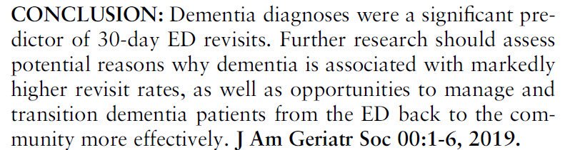 GeriatricEDNews's tweet photo. Hot off the Press by @TylerKentWHI @WestHealth - >300000 visit claims data indicate dementia diagnosis an independent predictor of 30-day ED revisits = profound implications for healthcare systems as incidence of dementia climbs. How can #GeriED respond? @AmerGeriatrics @ACEPNow https://t.co/xoWSA9PVWa
