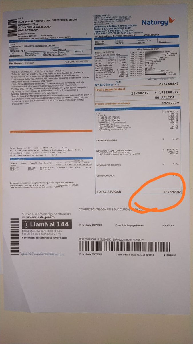 El presidente de un club de barrio cuenta la odisea de pagar una factura de gas de $176.000