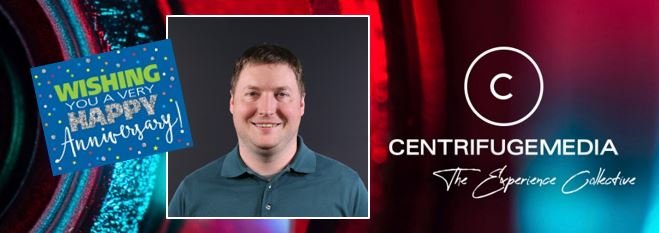 CentrifugeMedia's tweet photo. Happy 8 Year Anniversary to one of Centrifuge Media's Top-notch Senior Project Manager, Seth Masterson! #TodayWeCelebrateYou #CentrifugeMedia #TheExperienceCollective #WorkFamily #8YearsStrong https://t.co/lQtde7nblc