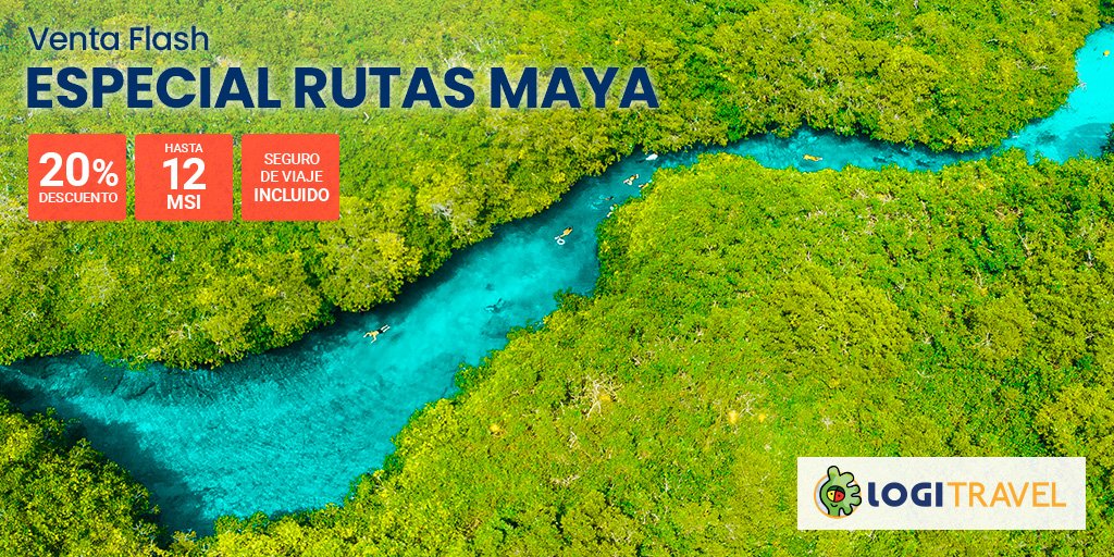 LogitravelMX's tweet photo. ⚡DESCUENTO FLASH EN RUTAS MAYA⚡
¡-20% dto. hasta el 19.08! Aprovecha y recorre con las Rutas en Auto, Yucatán, Q. Roo, Chiapas, Campeche. Incluye: Vuelos+Hoteles+Renta de Auto+Seguro+Regimen Todo Incluido en Cancún y Riviera Maya. Desde $7,390 mxn https://t.co/4uhaaX3WHN https://t.co/pvcSWqrZBp