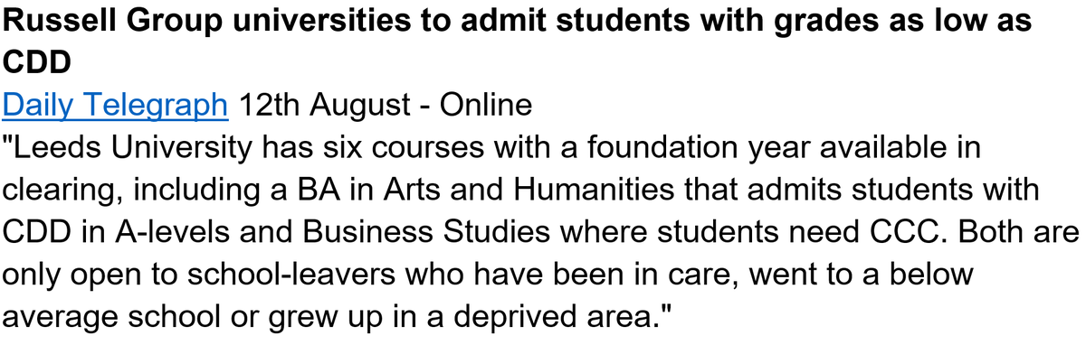 Christo_HST's tweet photo. Just saw this in the daily press bulletin

Seems perfectly fine and just to me - students with lower A-Levels can make massive learning gains at university (like me) and go on to great things (maybe not like me😮)

Especially the case for people with the odds stacked against them https://t.co/6d7ygGy6W5