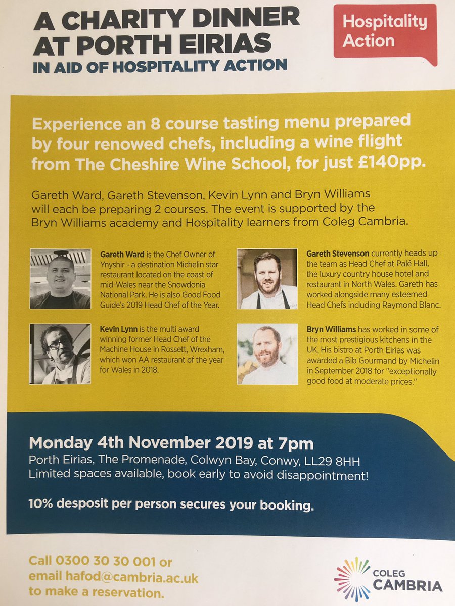 andywoods215's tweet photo. Really excited to launch this event in aid of @HospAction places are limited so book early @Brynwchef @garethwardchef @Garfieldthechef @kgl_lynn @wineschcheshire @MarkLewis32 @colegcambria @Caterertweets please share so we can raise money and awareness for this wonderful charity https://t.co/BMjc2YEoU0