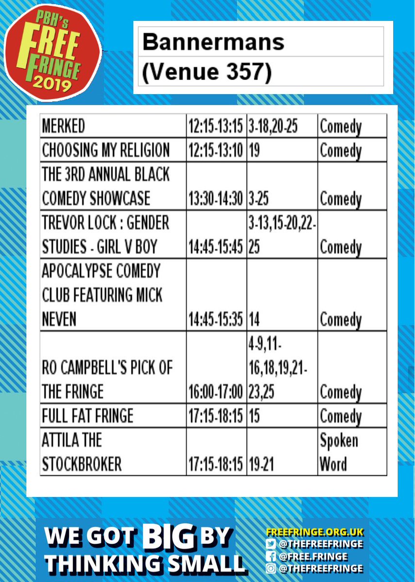 Our Comedy listings for today at Bannermans…. And after these, we have a special performance from Andrew O’Neill Un-Ironically Sings Some Songs He Likes