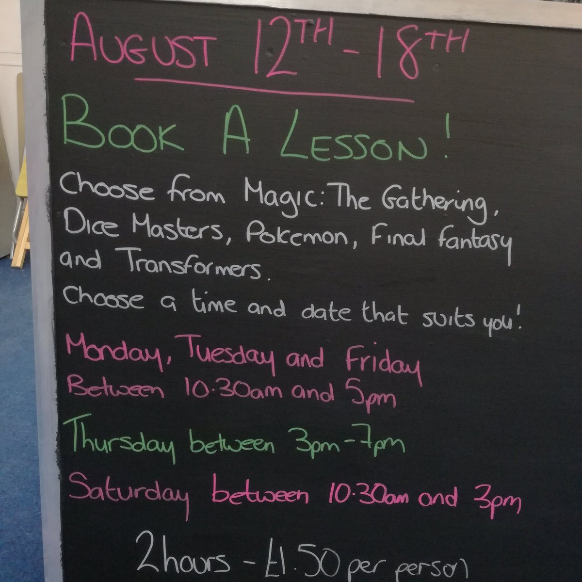 facemporium's tweet photo. All this week. Learn any game you want. £1.50 for two hours! #mtg #pokemon #finalfantasytcg #transformerstcg #dicemasters #supportyourlgs #localgamingstore https://t.co/I3576MqlAe