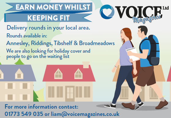 KirkbyVoice's tweet image. 🚶‍♂️Delivery rounds in your local area!🚶‍♀️

Rounds available in #Annesley, #Riddings, #Tibshelf &amp;amp; #Broadmeadows.

We are also looking for holiday cover and people to go on the waiting list! 

Contact Liam for more info:
📨 liam@voicemagazines.co.uk
📞 01773 549 035