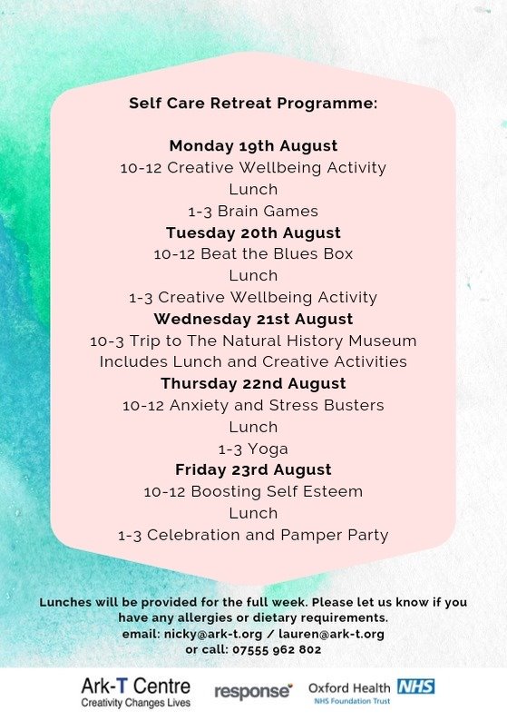 Our Summer Wellbeing Retreat, in partnership with CAMHS, is for girls and young women (under 18's, trans-inclusive) in the #Oxford area who are identified as needing low level mental health support. Contact: Lauren.Baldwin@OxfordHealth.nhs.uk or Nicola.weiner@oxfordhealth.nhs.uk