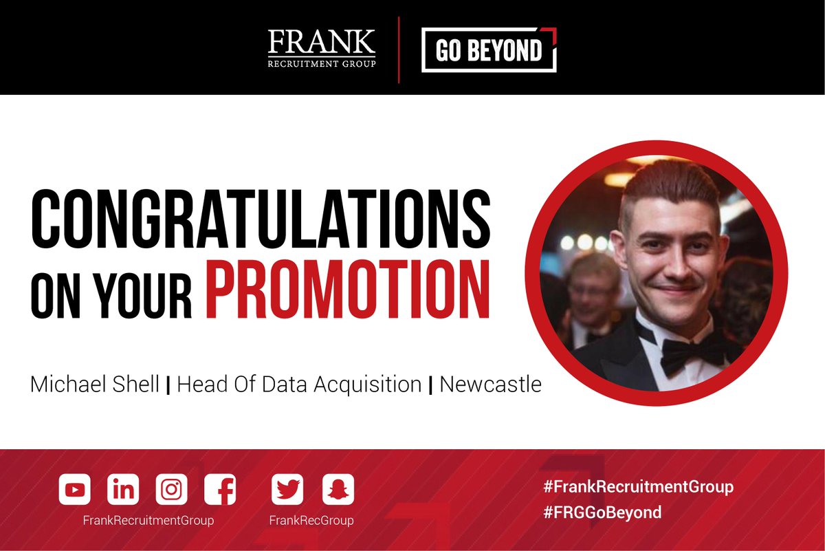 TenthRevGroup's tweet photo. Congrats on your promotion, Michael! 🙌🍾
Hard work pays off here at Frank Recruitment Group, and Michael is a true testament to this. Proactive and never afraid to get stuck in. Well deserved!
#FrankLife #FRGLife #GoBeyond #Promotion #NewcastleSuccessClub #Marketing https://t.co/D9M2xoIFqY