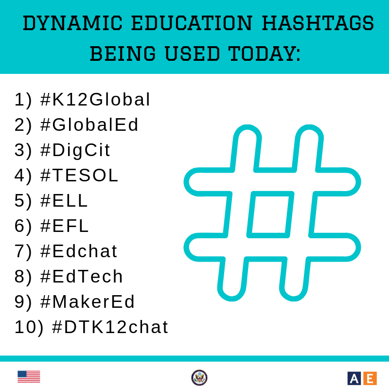 AEAmyGlobal's tweet photo. Check out this list of dynamic educational hashtags @WickedDecent put together for our #GlobalAE teachers! Tons of resources to be found here! What other hashtags do you use related to the fields of Education or English Language Teaching? https://t.co/PK5AwxJ5Ef