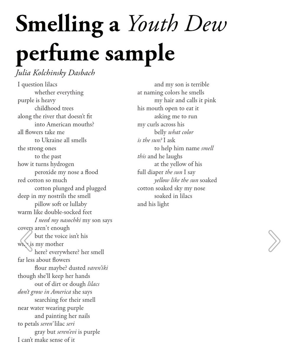 jkolchpoetry's tweet image. When Jehanne Dubrow brings a gallon Ziploc of perfume samples and leads you in a writing exercise while you drink wine with beautiful poets like @Nomi_Stone, something unexpected emerges. Thanks @flypapermag and @LookingAtLilacs for giving this poem a home in the newest issue.