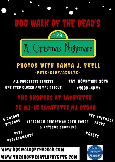 Never too early to think about your pet’s Christmas photo! Join us on Small Business Saturday for this charity Halloween/Christmas mash up to support OSCAR. Info dogwalkofthedead.com #achristmasnightmare #petphotos ##theshoppesatlafayette #smallbusinessSaturday 💀⚰️🐶😺🤶🏻🎅🏻🌲
