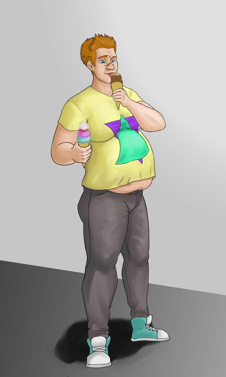 luffywg1's tweet photo. Here is the first part of @tankerberus commission of his OC Axel enjoying his ice creams. 

#weightgain #男の肥満化 #commissionsopen https://t.co/fDCcQhxJKr