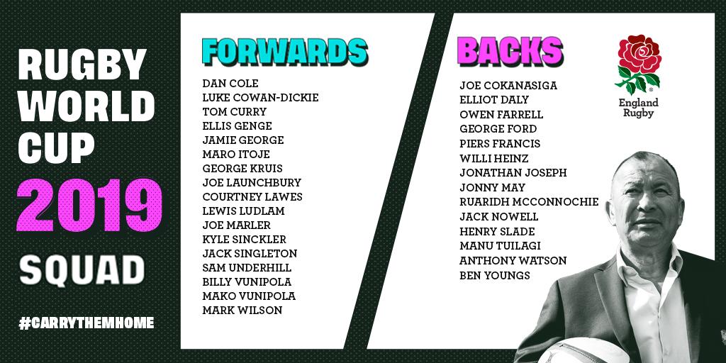 Your 31-man England squad for #RWC2019 🌹

➡ bit.ly/ENGSquadJPN

#CarryThemHome