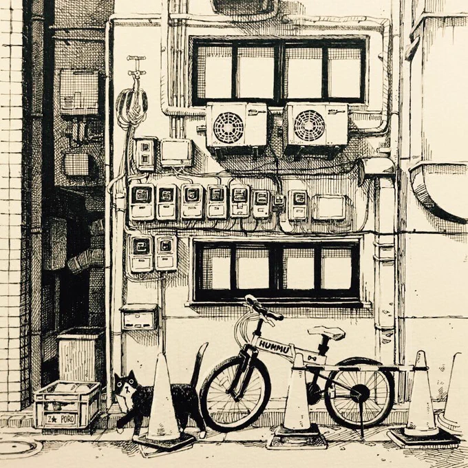 みんな室外機好きなんだなあ。私も大好きです。(過去の絵から色々) 