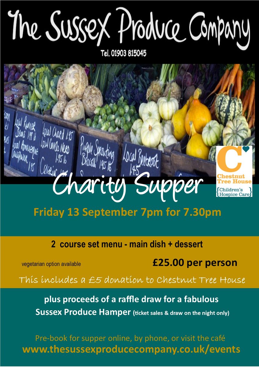 Get your tickets now for the <a href="/ChestnutSussex/">Chestnut Tree House</a> Charity Dinner being held at <a href="/SussexProduce/">Sussex Produce Co.</a> on 13 September #steyningfoodfest
