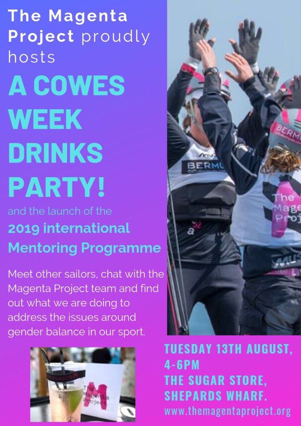 TheMagentaProj's tweet photo. We are very excited about the launch of our Magenta Project 2019 mentoring programme 4pm tomorrow @CowesatShepards Come along for a drink and find out more #womeninsailing #cowesweek2019 https://t.co/lzs2UezHa2… https://t.co/4bnvN5gHIX