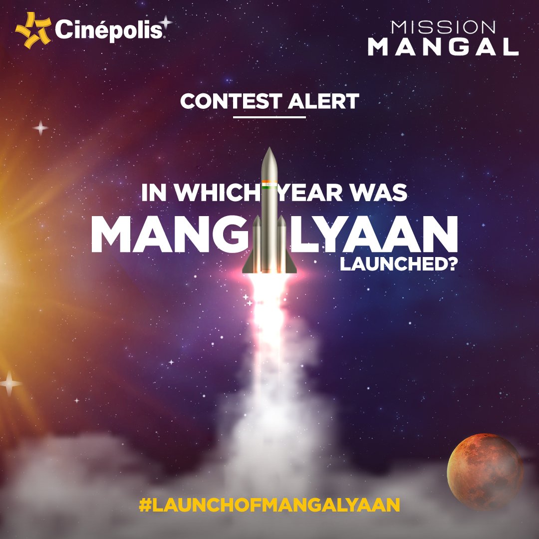 Participate in the #LaunchOfMangalyaan contest simply by answering the question in the comments and win Cinépolis vouchers. 

Rules:
  1) Follow our profile 
  2) Tag your 3 friends 

For T&amp;Cs, check: bit.ly/LaunchOfMangal…

#Cinepolis #CinepolisIndia